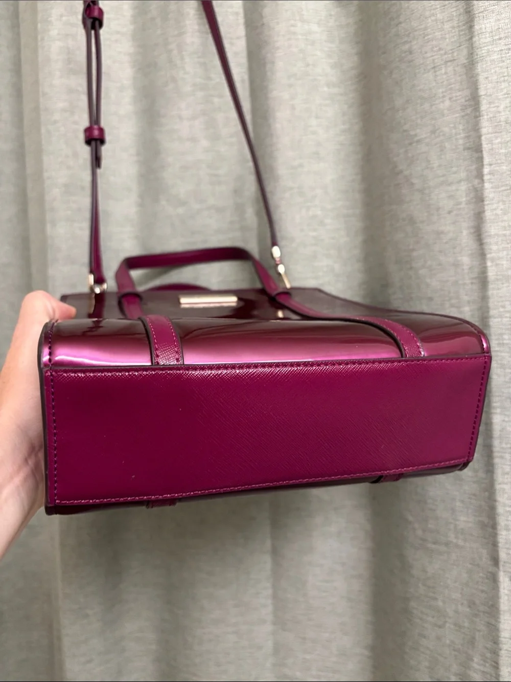Kate Spade Kenzie Small Crossbody Tote Bag in Patent Dark Raspberry Purple